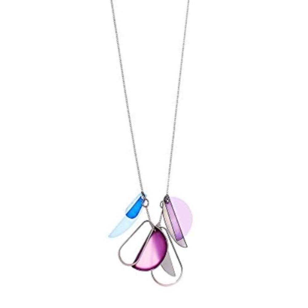 French connection windchime Necklace multicolor silver chain